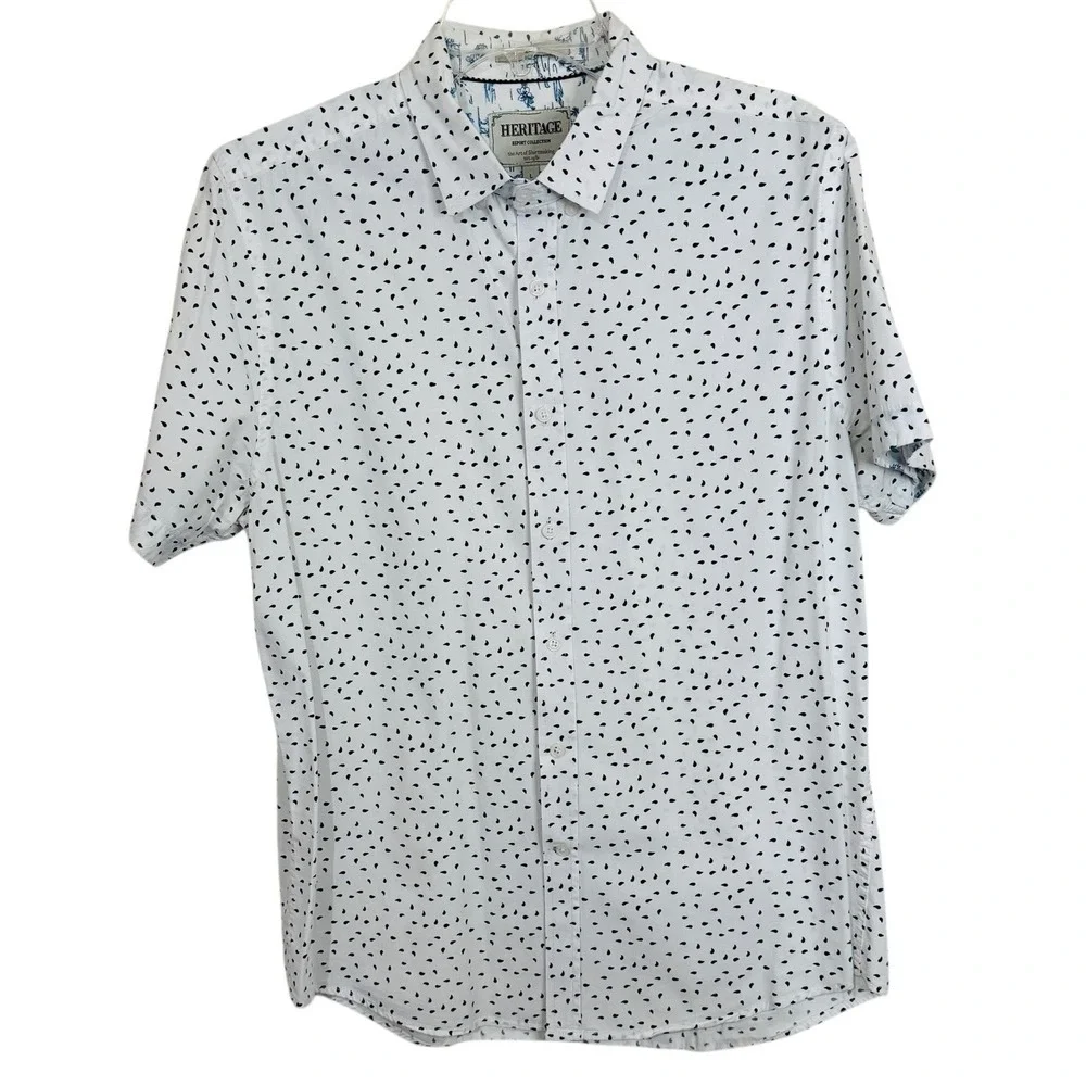 Heritage Report Collection Men‎ L Water Drop Shirt White Short Sleeve Slim Fit